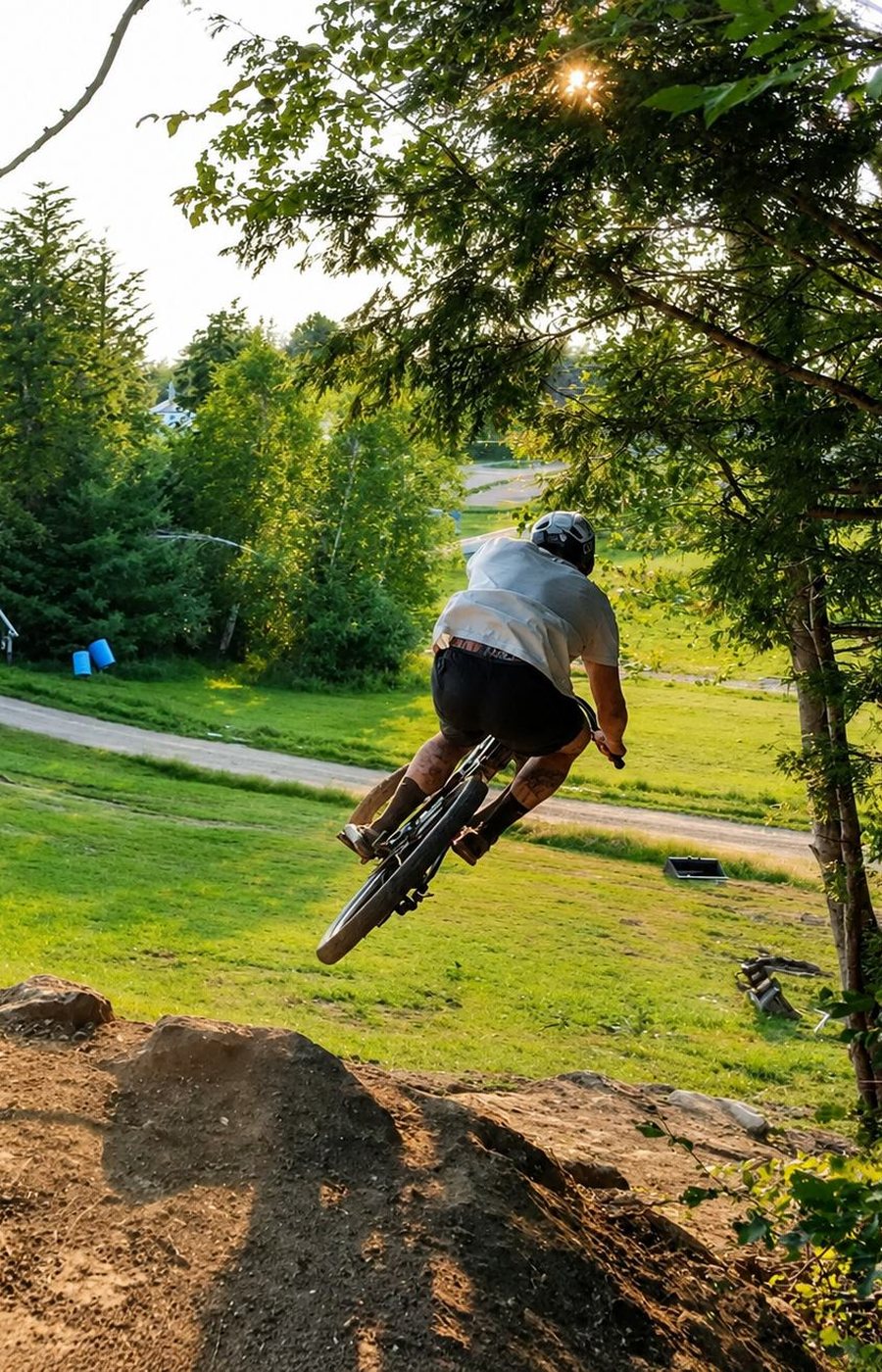 Mountain biker riding a forest trail