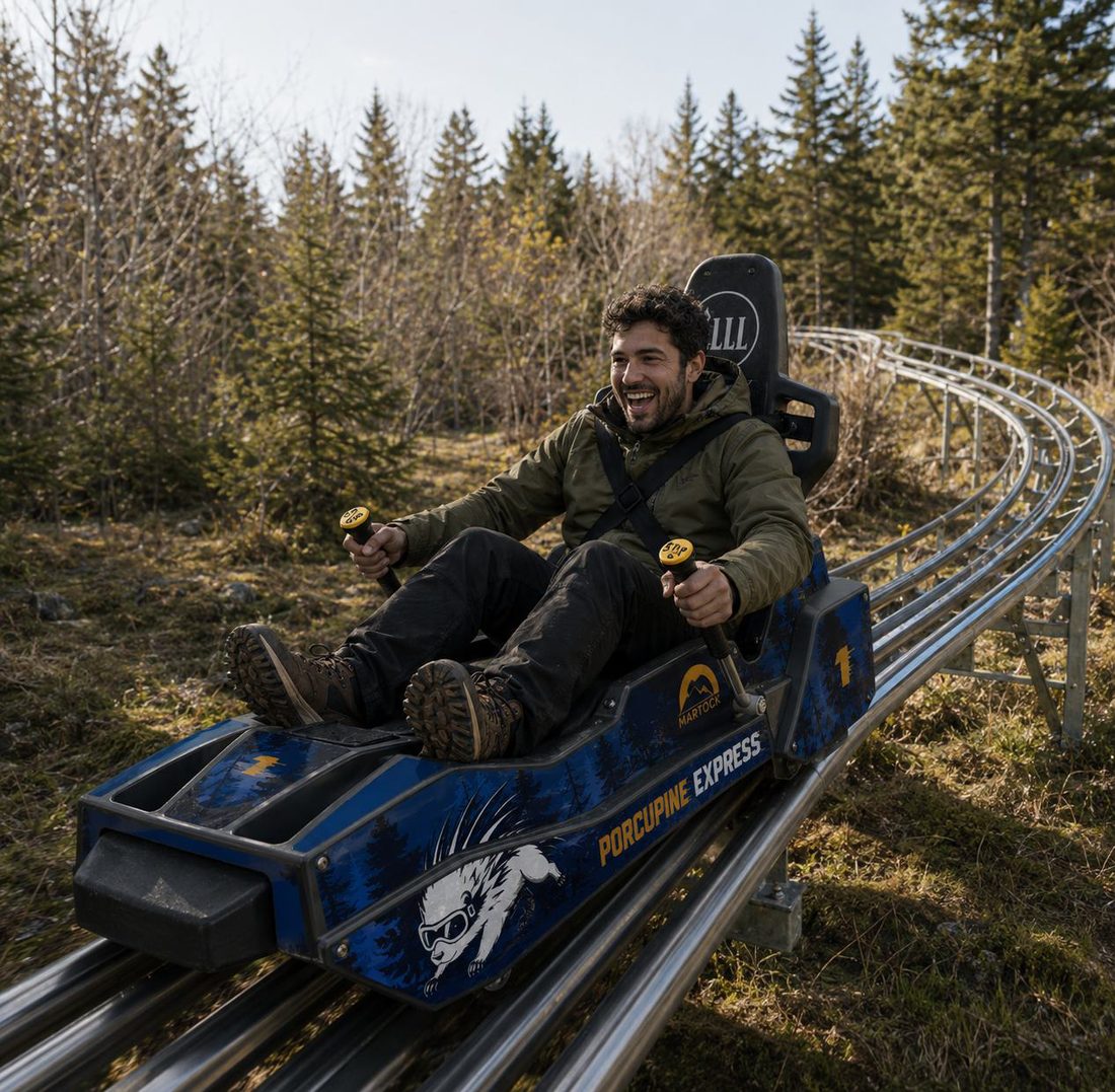 Rider smiling on the mountain coaster