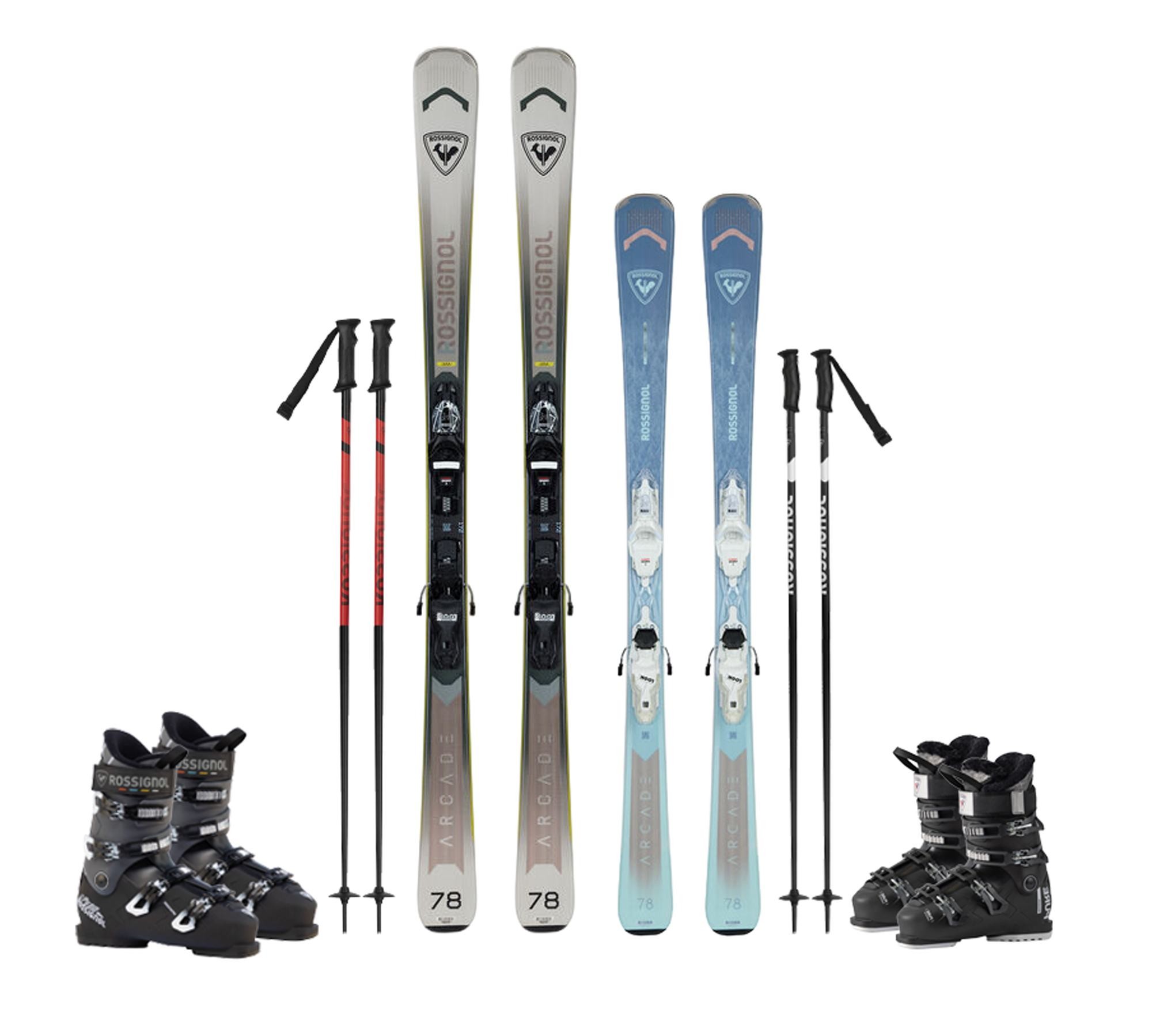 Rossignol skis, boots and poles