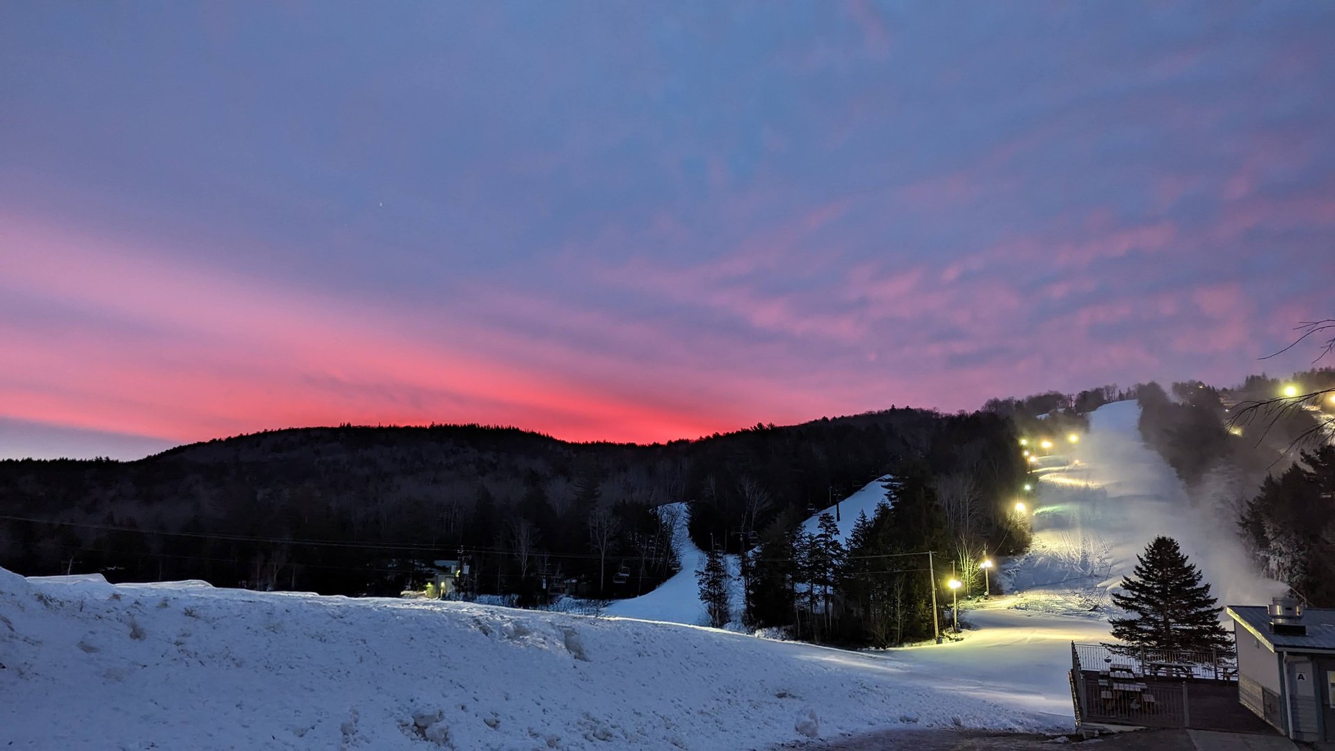 Ski Martock lit up at dusk