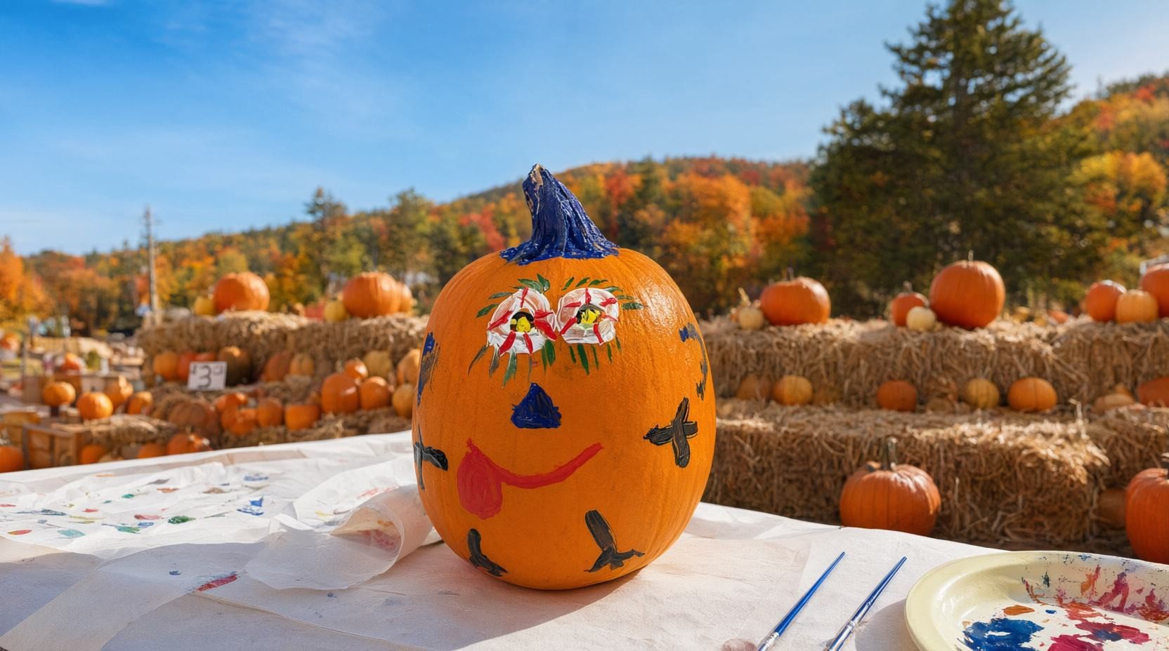 A freshly painted pumpkin at Martock's pumpkin patch