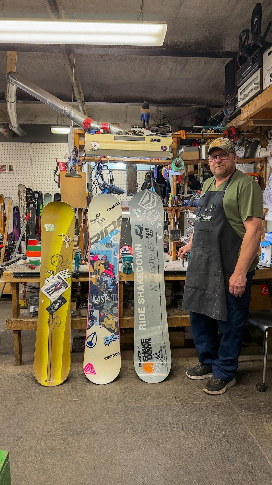Martock technician in the ski and snowboard repair shop
