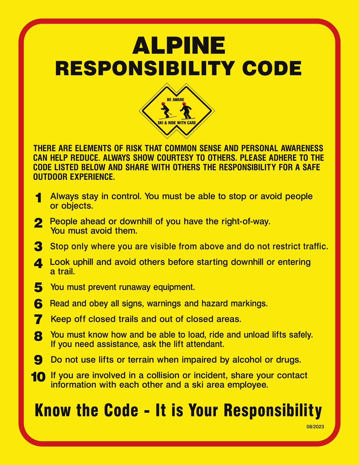 The Alpine Responsibility Code — ten rules for everyone on the hill