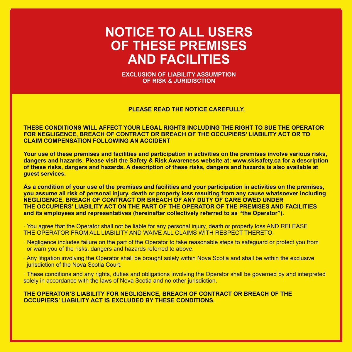 Notice to all users of these premises and facilities