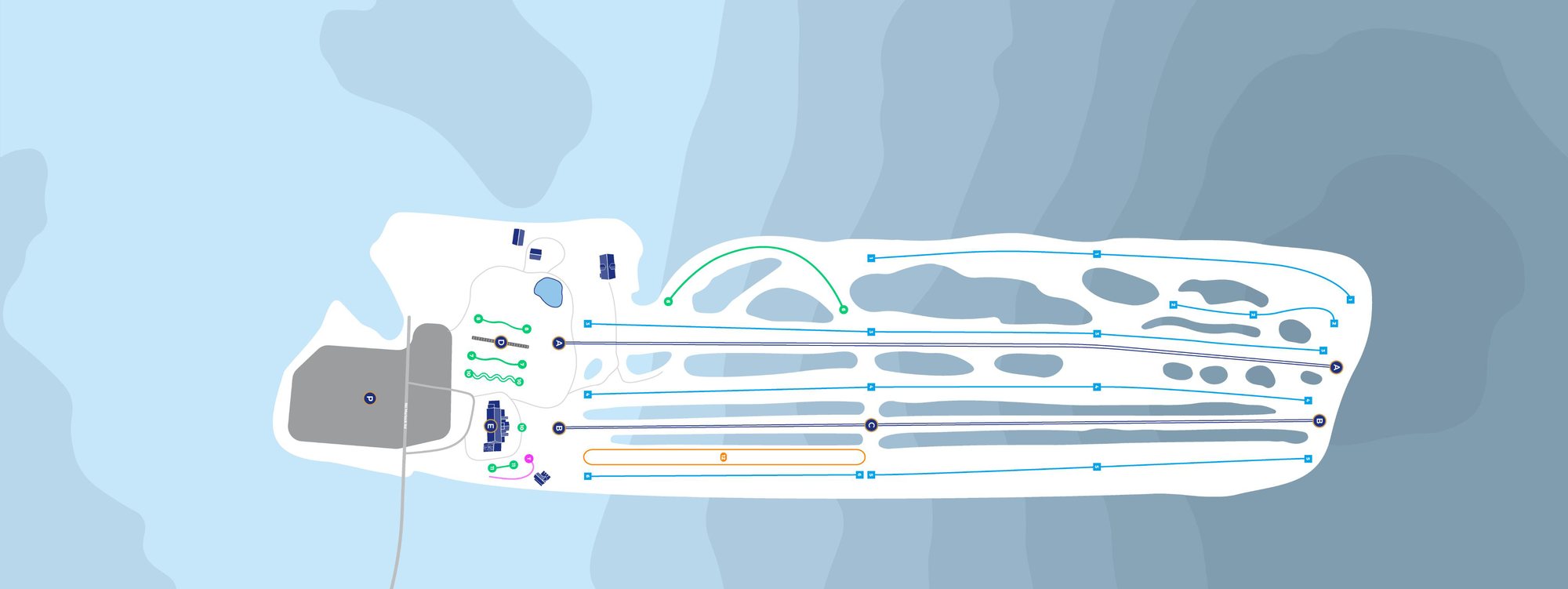 Top-down schematic view of the Martock trail network